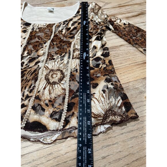 Vtg Y2K Serenade New York Lace Blouse Womens L Brown Sunflower Leopard Print - Picture 8 of 8